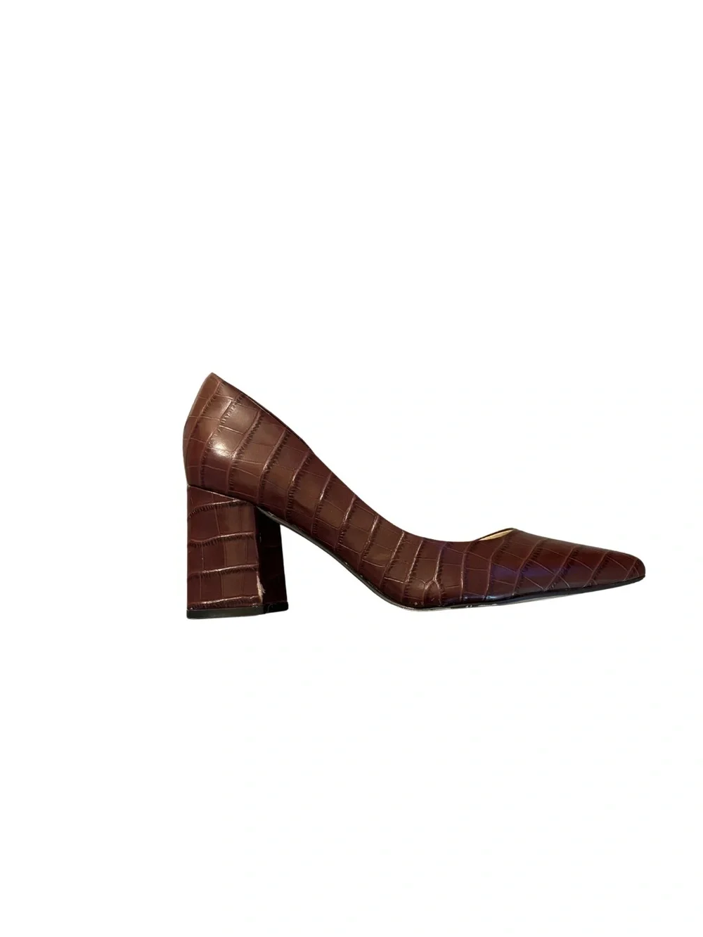 Marc Fisher Brown Croc Embossed Pointed Toe Block Heels Size 7.5